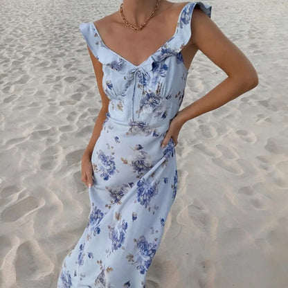 Rivona Retro V-Neck Maxi Dress