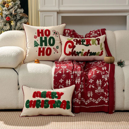 Embroidered Merry Christmas Cushion Cover