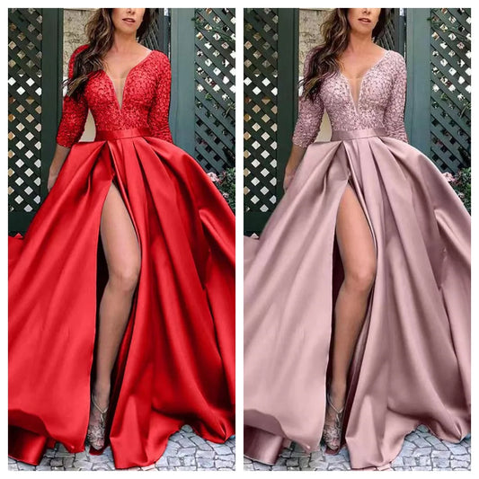 Elie Lace Stitching Split Dress