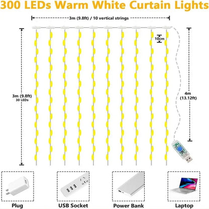 3M LED Curtain String Lights (8 Modes)