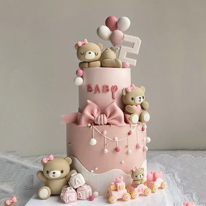 Pink Bbue Bear cake decorating
