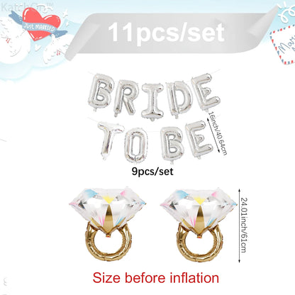 Bride to be banner & colorful diamond ring balloons 11pcs 16-inch
