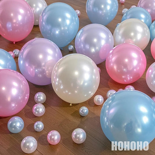 Shiny Pearl Balloons – Pink, Blue & White (5/10/12in)