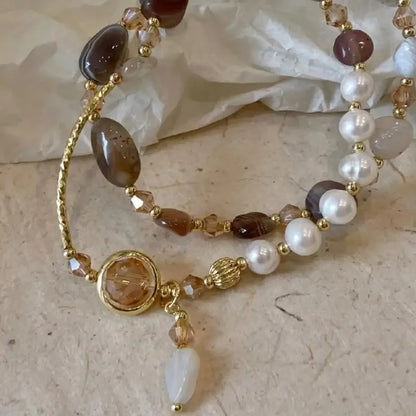 Double layered Crystal & Pearl beaded bracelet