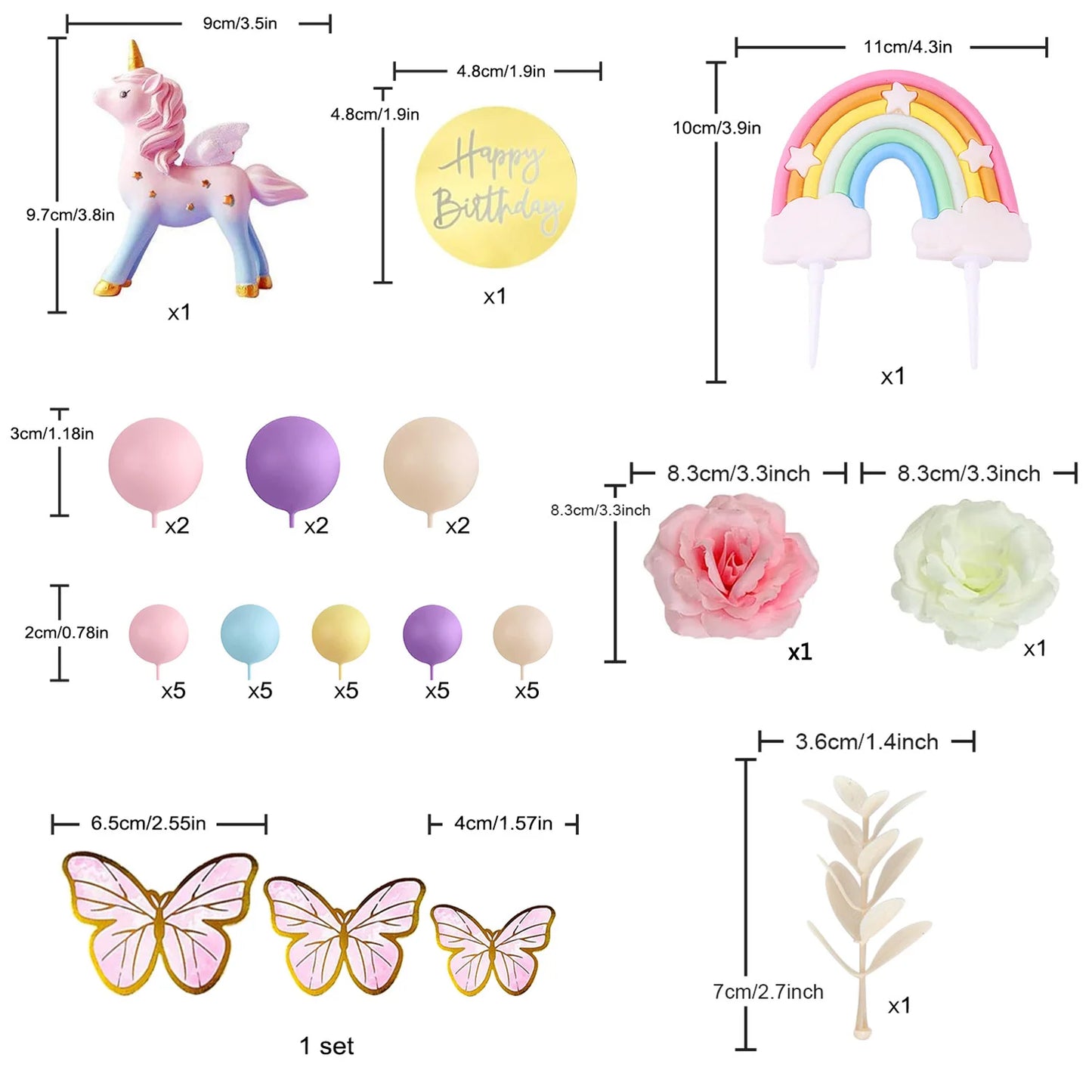 Unicorn Rainbow cake decorations 47PCS