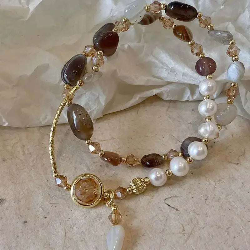 Double layered Crystal & Pearl beaded bracelet