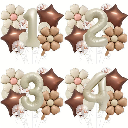 Cream & Brown stars balloons number 12pcs/set