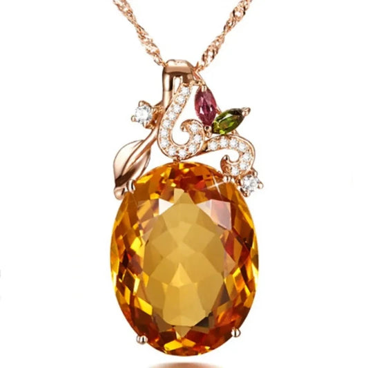 Souryana with Oval Citrine Zircon Gemstone Pendant  necklace