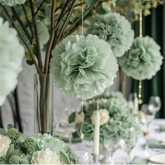 White & Light green Pom Pom  Set 12pcs