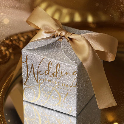 Wedding candy gift box with pearl ribbon