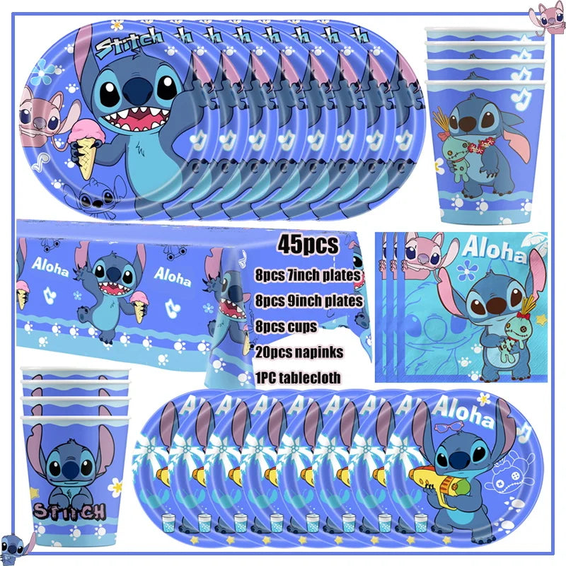 Disney Stitch Birthday Party Decoration Supplies New Lilo Stitch Balloon Baby Shower Aloha Paper Cups Plates Napkins Tablecloth