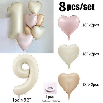 Cream color number with hearts foil Balloons 8pcs