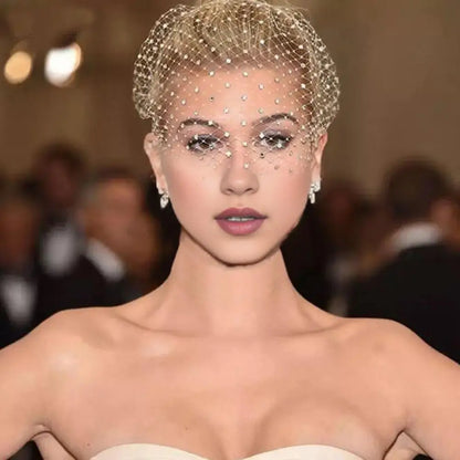 White headband veils Rhinestones hoop