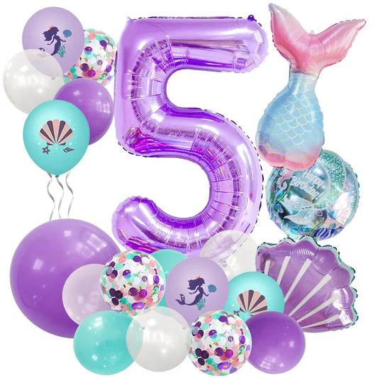 Mermaid Number Balloon Set – 0-9, Sequin & Foil