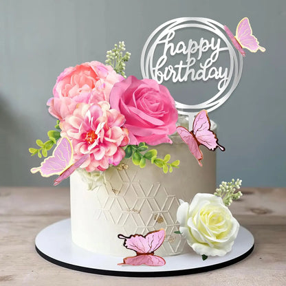 Happy birthday flower cake toppers