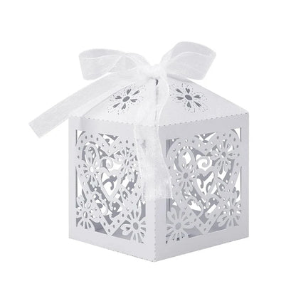 White Love heart candy Gift Box  with ribbon 10/50pcs