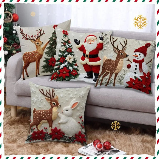 4PCS Christmas Linen Pillowcase Set