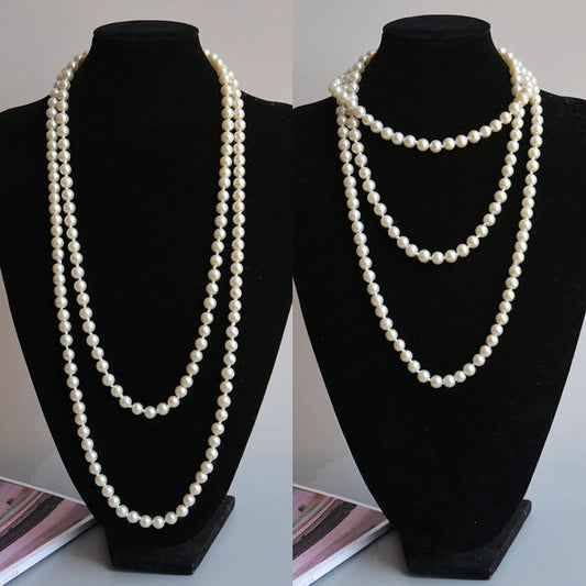 Pearl bead necklace long
