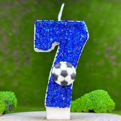 0–9 Blue Football Birthday Candles with Tray