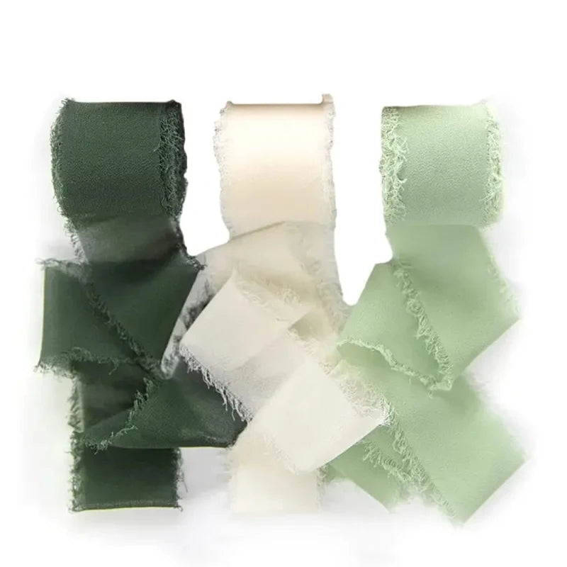 3 Rolls Handmade fringe chiffon silk ribbon