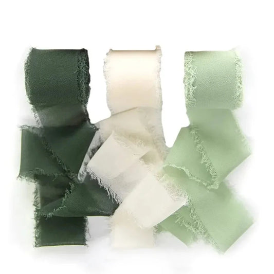 3 Rolls Handmade fringe chiffon silk ribbon