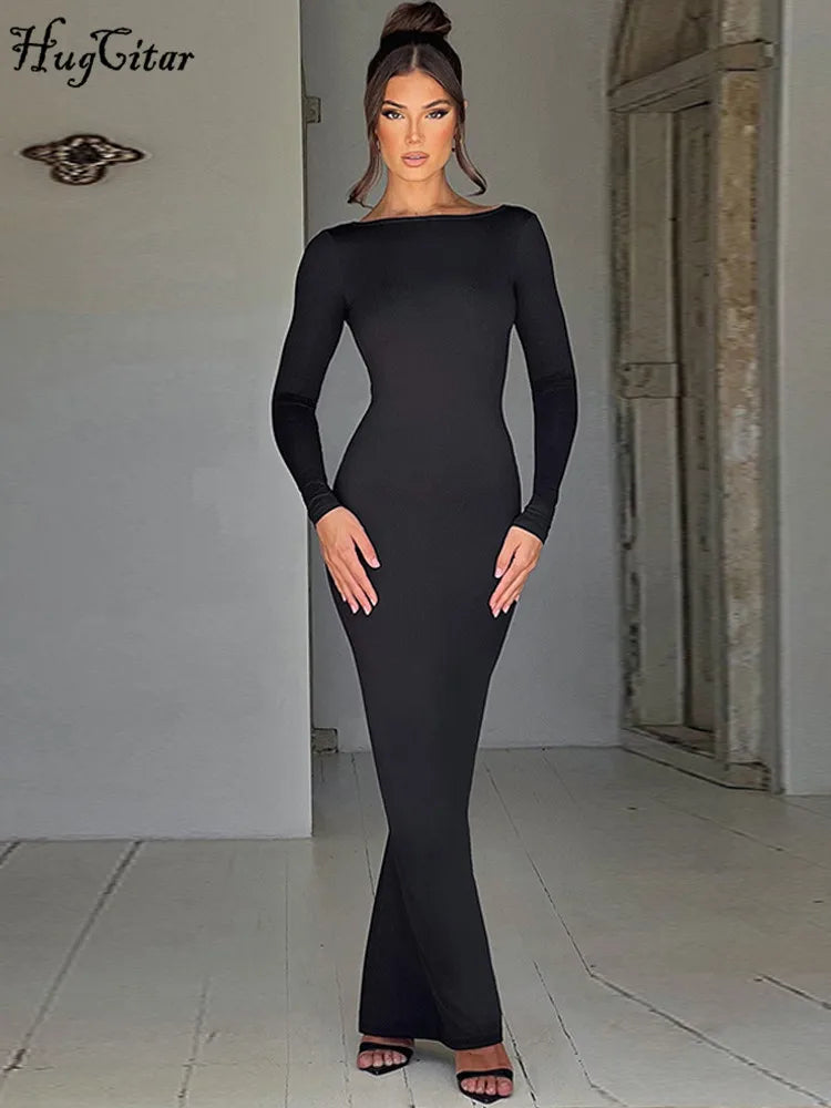 Alise Hugcitar Long Sleeve Backless Dress