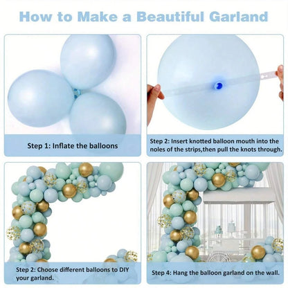 Blue metal & golden latex arch balloons 126pcs