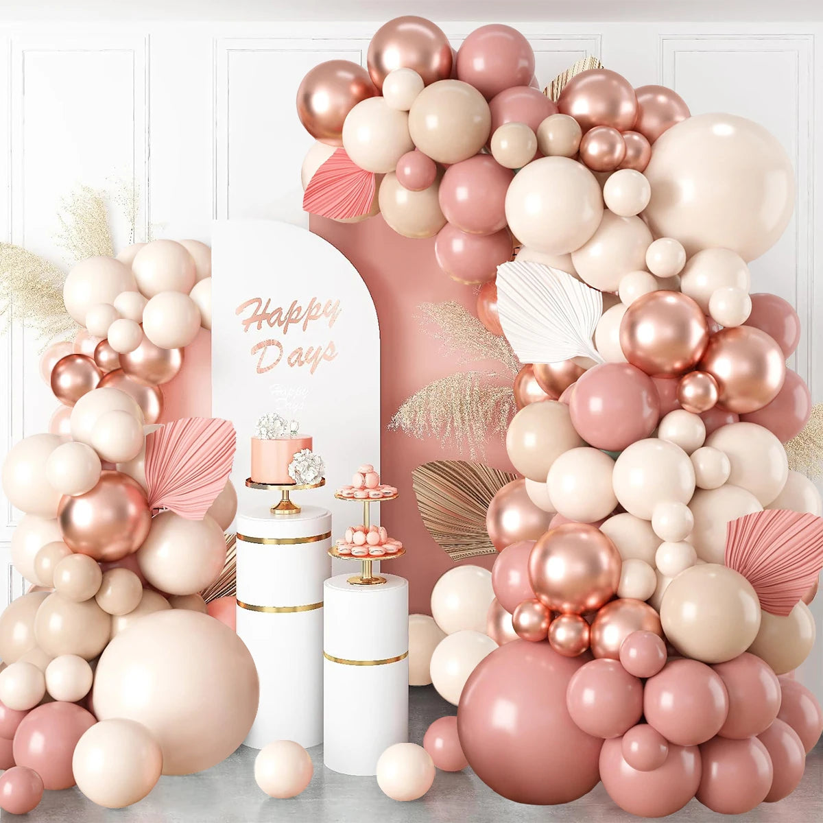 Blush retro Pink Ivory white Balloons Garland arch