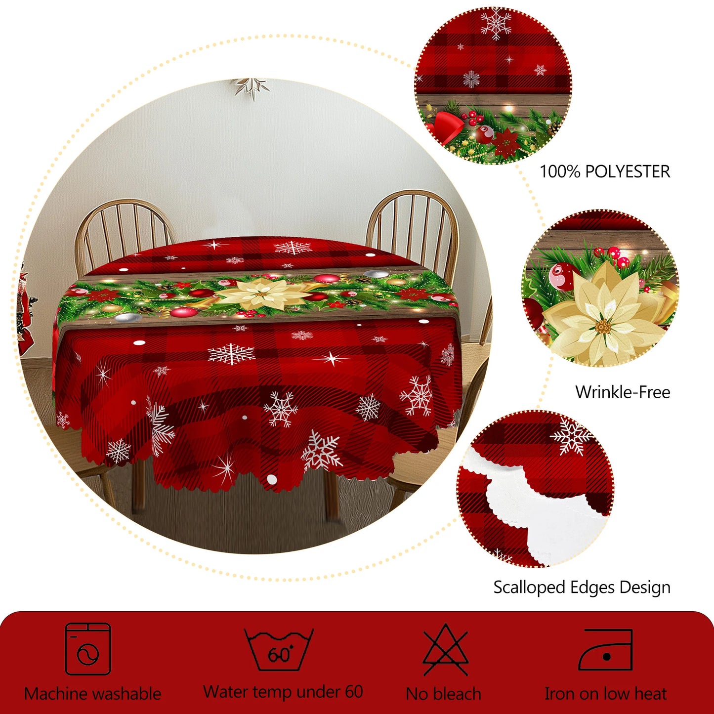 Christmas Dining Table Cover – Red Holly & Bow