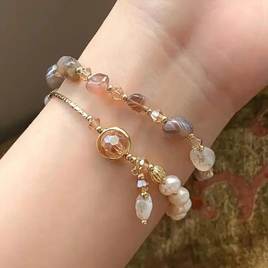 Double layered Crystal & Pearl beaded bracelet
