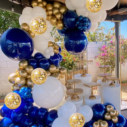 131PCS Blue & Gold Balloon Arch Set with Accessories