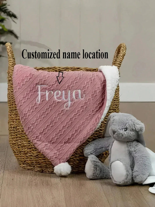 Personalized name nursery baby blanket fluffy lamb wool qui
