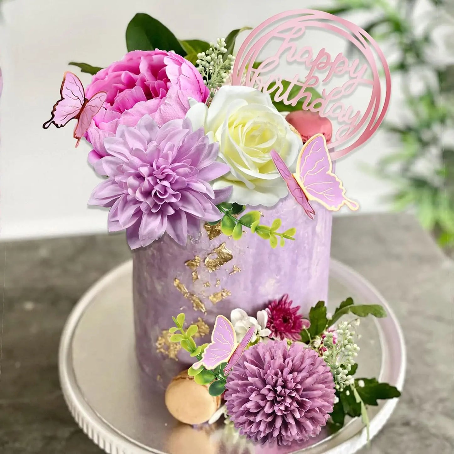 Happy birthday flower cake toppers