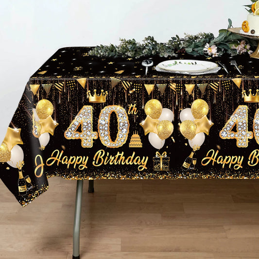 Black Gold Birhtday TableCloth