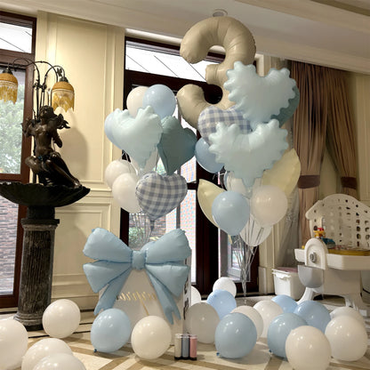 42pcs Checkered heart balloon number set light fresh blue