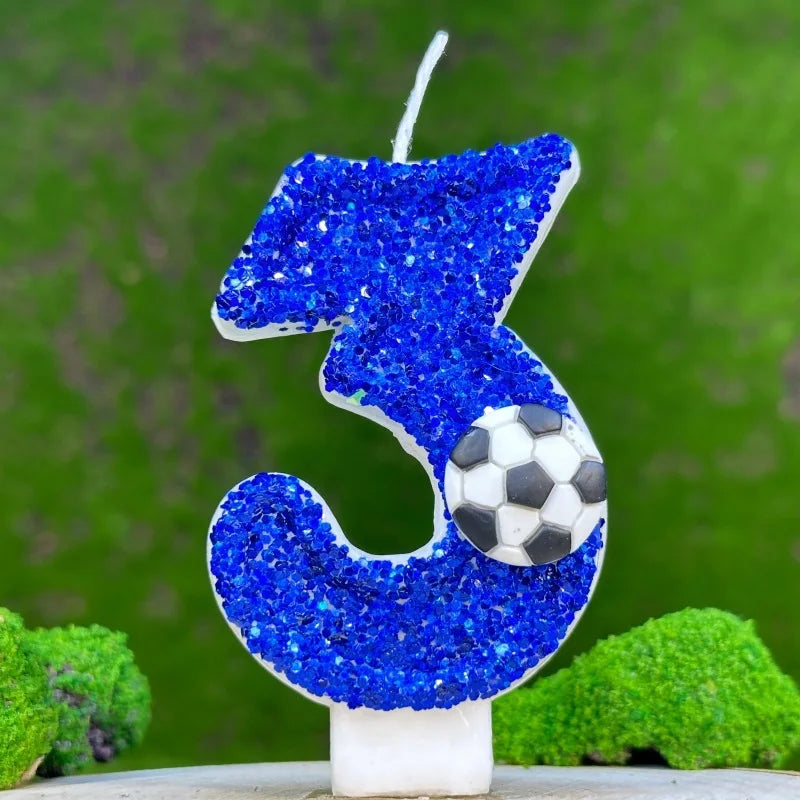 0–9 Blue Football Birthday Candles with Tray