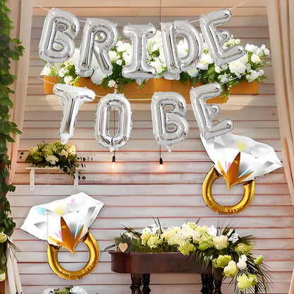 Bride to be banner & colorful diamond ring balloons 11pcs 16-inch