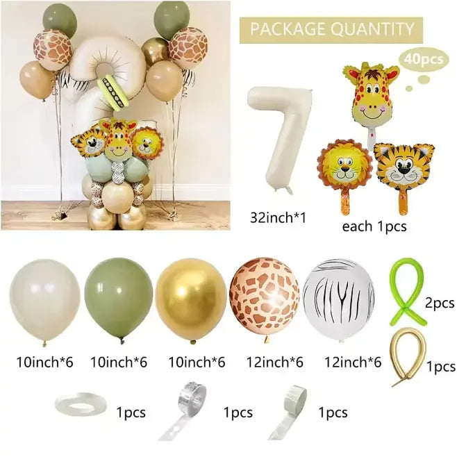 40PCS Jungle Animal Number Balloon Set