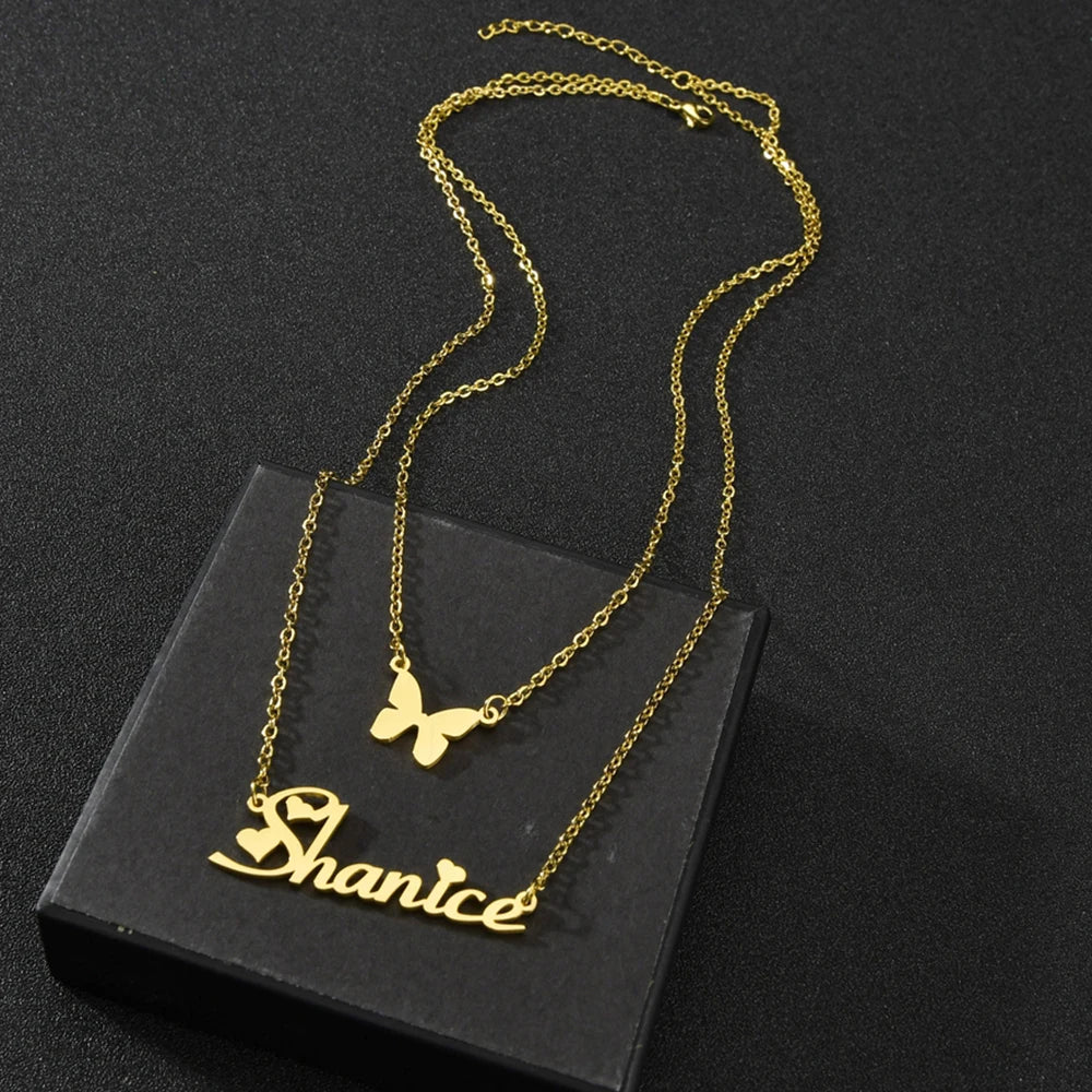 Custom name necklaces personalized heart butterfly