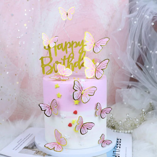 Butterfly stamping gold cake decor 10pcs
