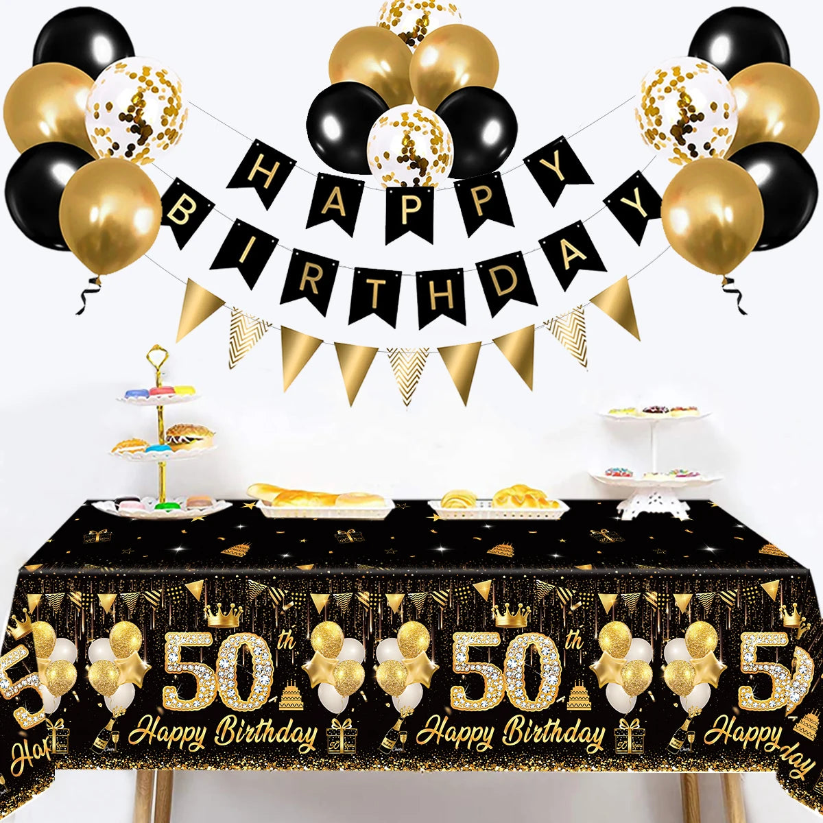 Black Gold Birhtday TableCloth
