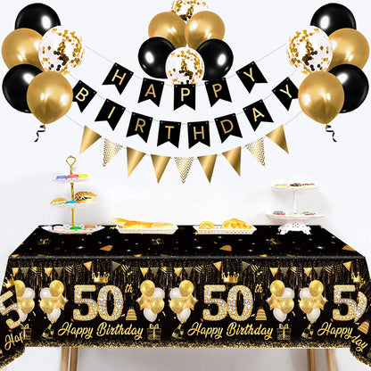 Black Gold Birhtday TableCloth