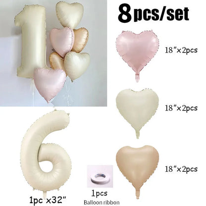 Cream color number with hearts foil Balloons 8pcs