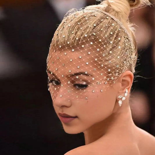 White headband veils Rhinestones hoop