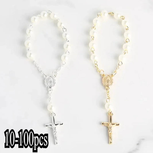 Cross Rosary bead bracelet for baptism 10-100pcs