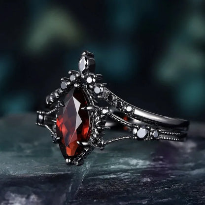 Rozina red black stone Oval ring