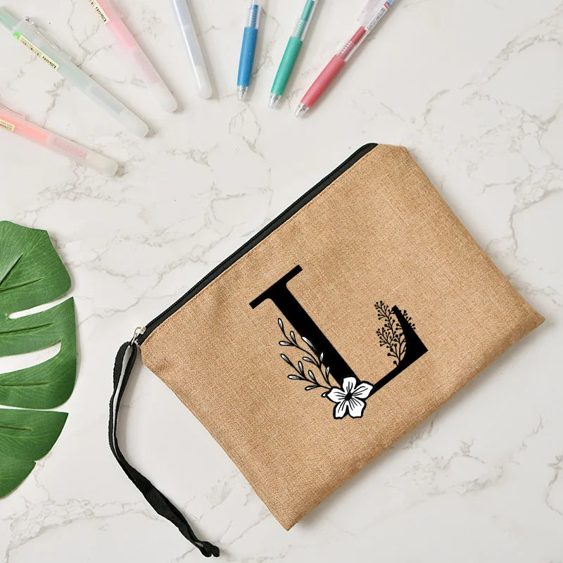 Letter print cosmetic linen makeup bag