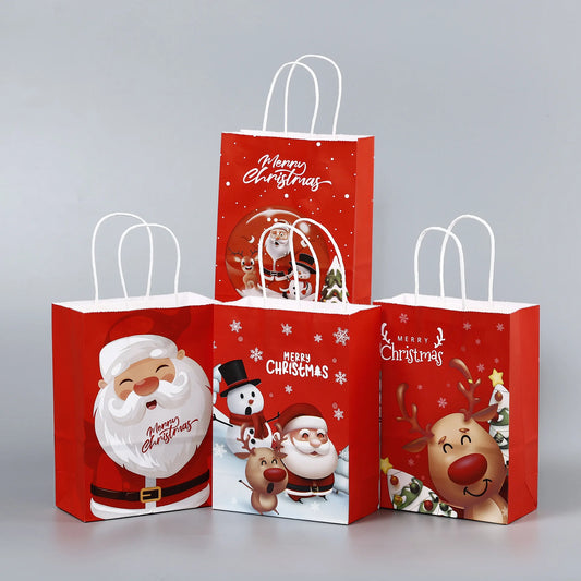 Red Kraft Gift Bags – 8/16pcs Christmas Party Favor
