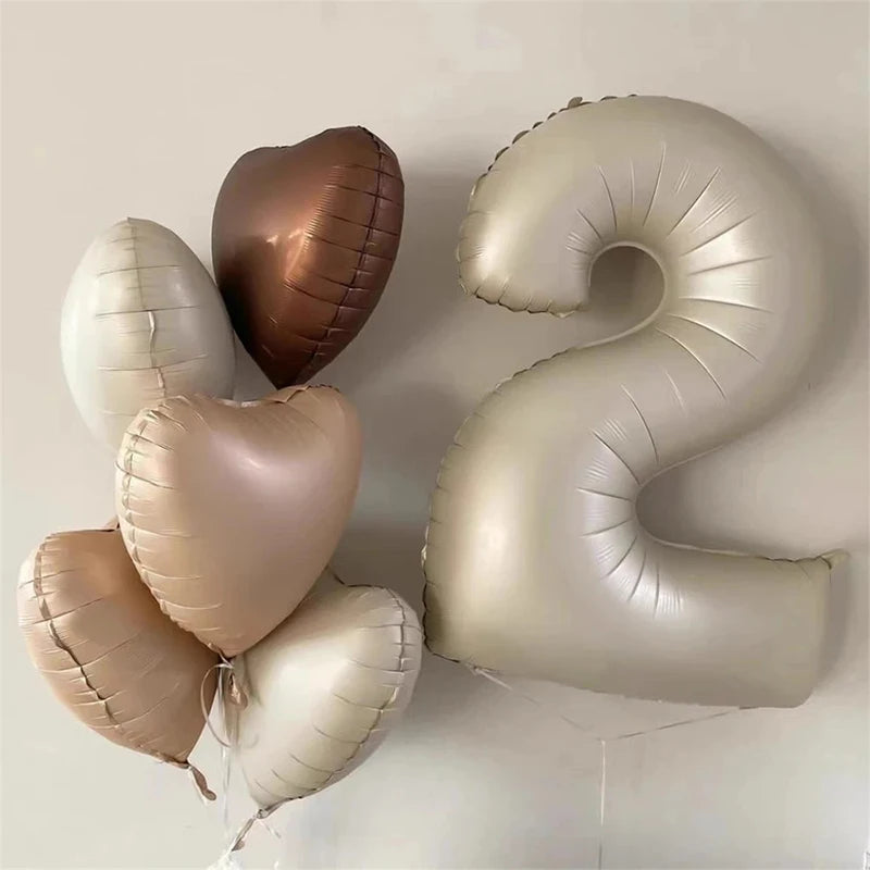 Cream color number with hearts foil Balloons 8pcs