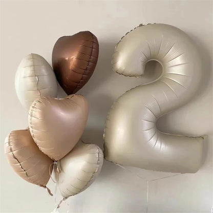 Cream color number with hearts foil Balloons 8pcs